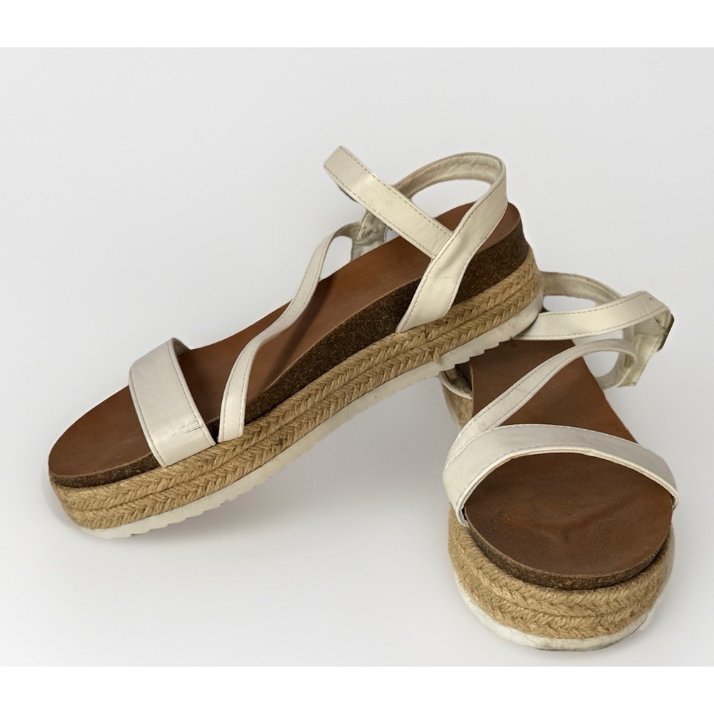 WINDSOR Sandals Women 8.5 White Platform Strappy Slingbacks Slide Cork Heel